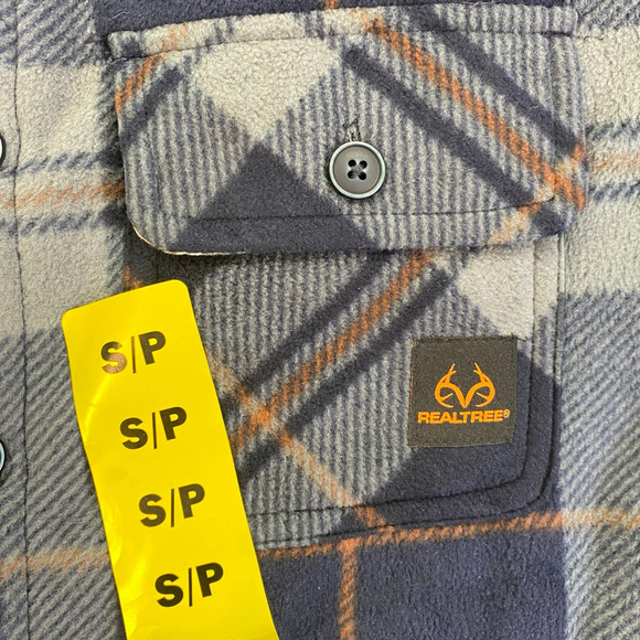 Men's Realtree Fleece Plaid Shirt Jacket S Blue Grey - Picture 4 of 9